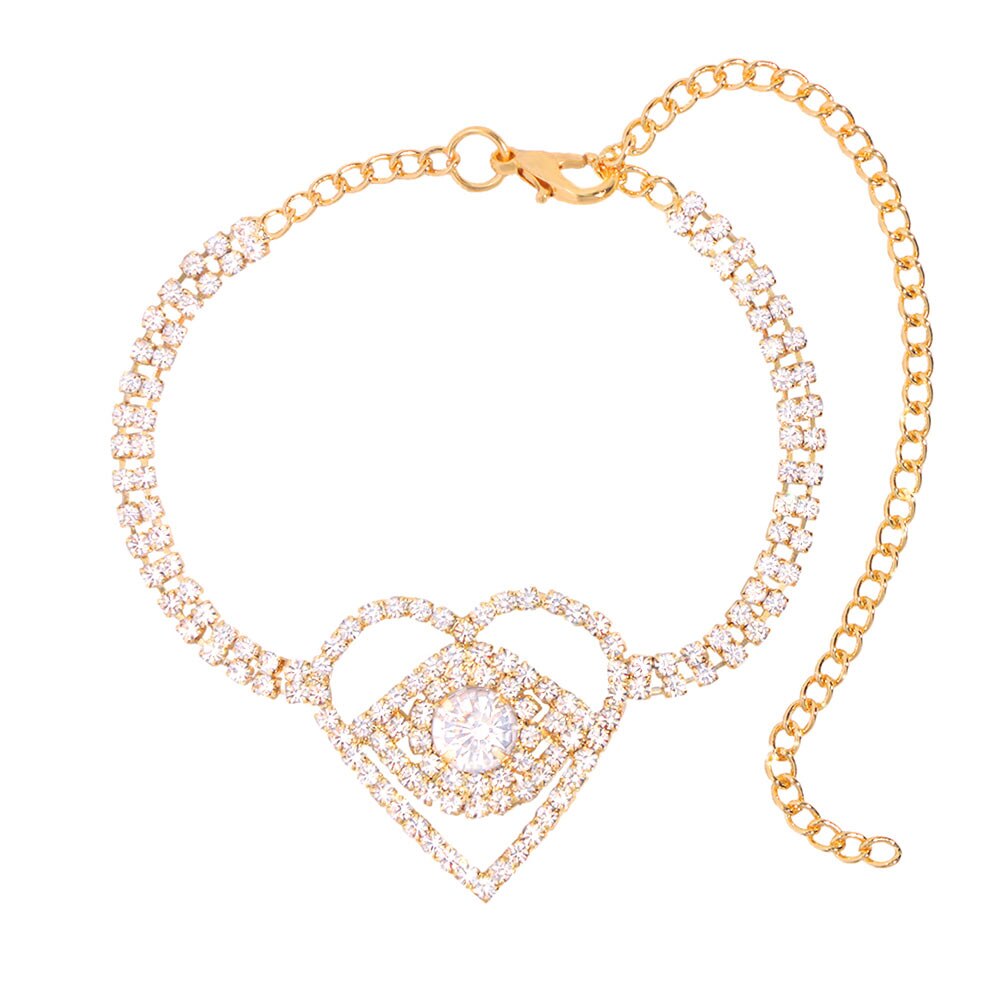 Glänsande kristall tennis fotled för kvinnor guld silver färg strass onda ögon fot armband armband kvinnliga bröllop bal smycken: J014602gd