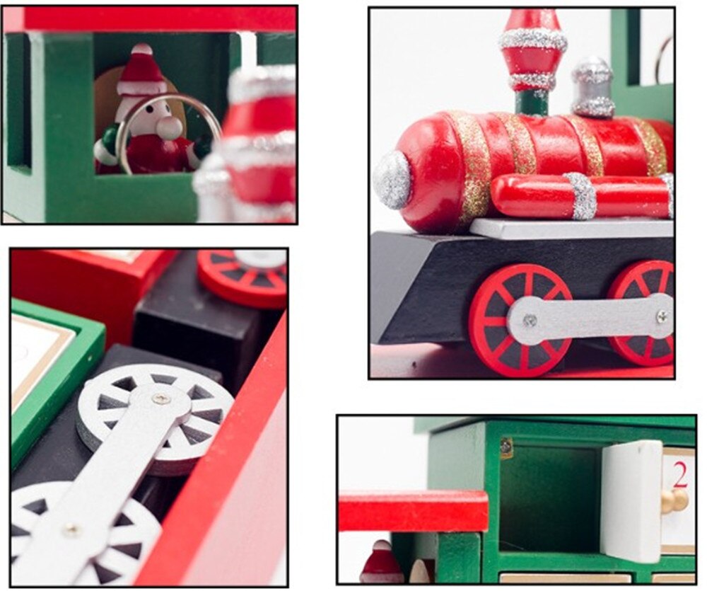1pc Christmas Train Painted Wood Christmas Decoration for Home with Advent Calendar Calendar Storage Box 42*10*19cm Navidad