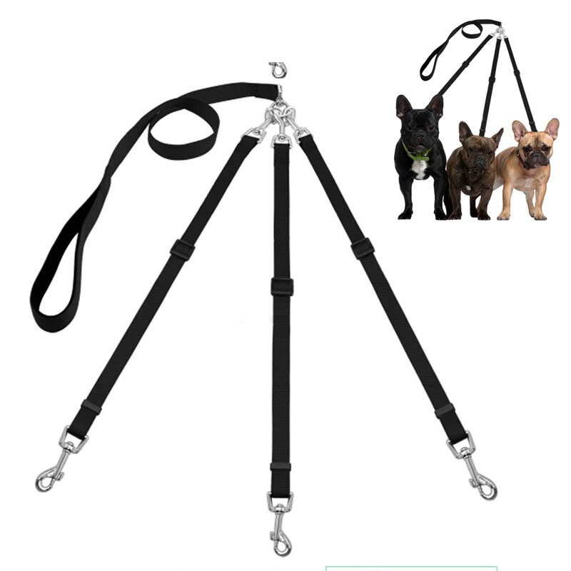 Correa Triple ajustable para perros y mascotas de tres vías, correa para perros pequeños, medianos y pequeños, suministros para mascotas gatos: black