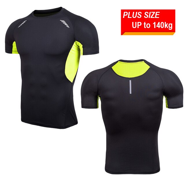 Herre plus size 5xl/6xl hurtigtørrende kompressions løbeskjorte kortærmet t-shirt overvægtige fitness toppe gym crossfit sportstøj: Sort grøn / Asiatisk størrelse 6xl