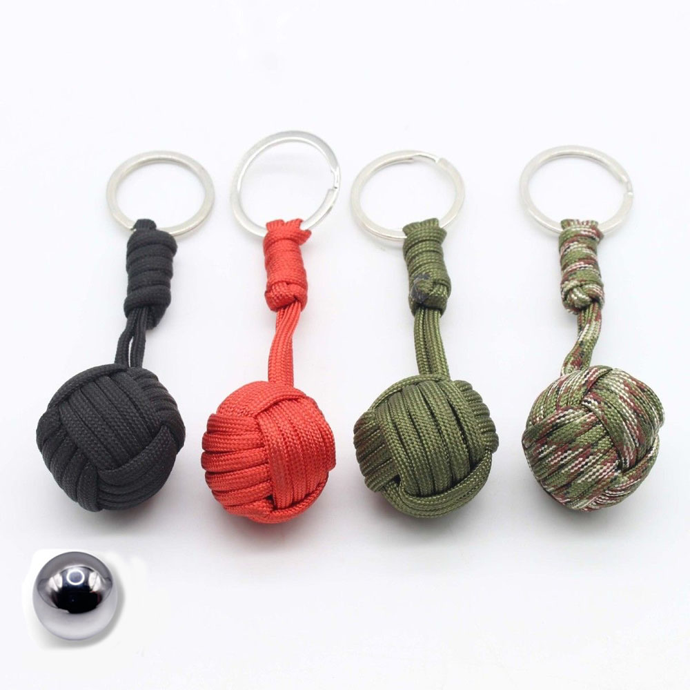 Paracord-Schlüsselanhänger, Affenfaust, Stahlkugel, draussen, Überleben, Selbstverteidigung, taktisches Fallschirmseil, Schnur, gewebter Kugel-Anhänger, Schlüsselanhänger
