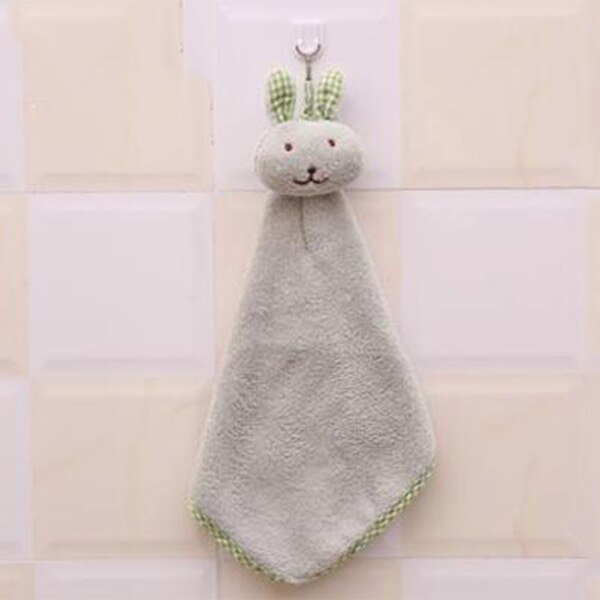 Cute Bunny Coral Fleece Hand Towel Kitchen Hanger Washcloth Lovely LBV: Green