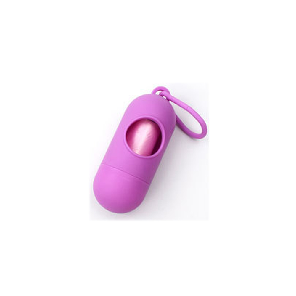 Pet garbage bag set practical garbage cleaning dispenser capsule-shaped cat and dog pet bucket garbage bag portable garbage bag: Purple