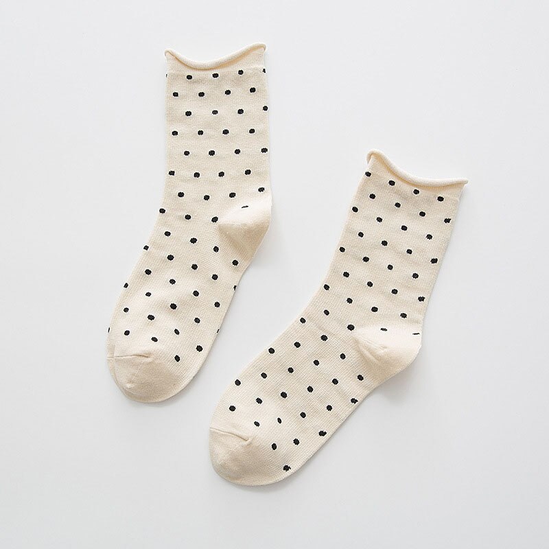 Efterår vinter søde damestrømper kvinder løse retro afslappet stil polkaprikkede sokker harajuku kvindelige sox: 4