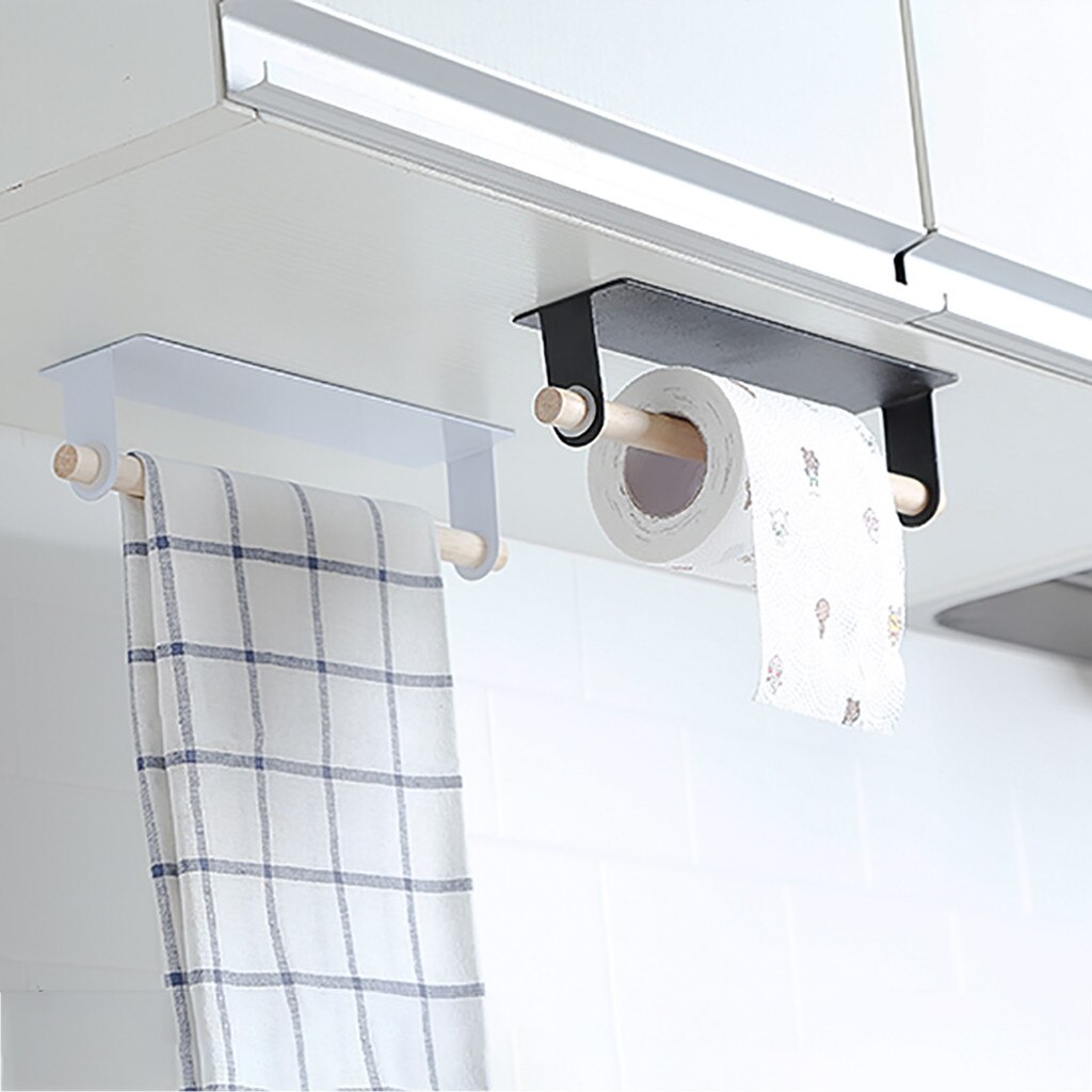 Køkkenpapirholder selvklæbende tilbehør under kabinetrullestativ tissuebøjle opbevaringsstativ til badetoilet #td