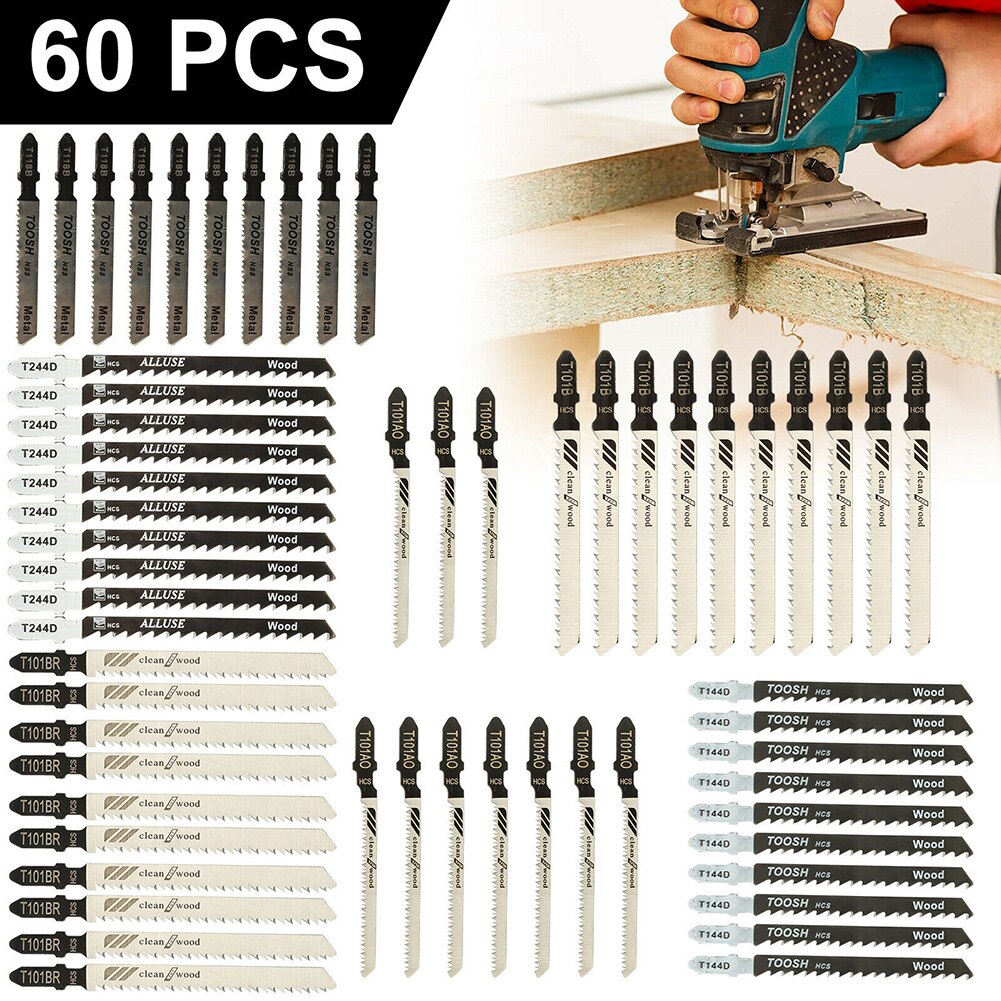 60Pcs Jig Saw Jigsaw Blades Set Kit Metalen Hout Diverse Blades T-Schacht Voor Bosch Power Houtbewerking Jig zagen Geschikt Voor Meest