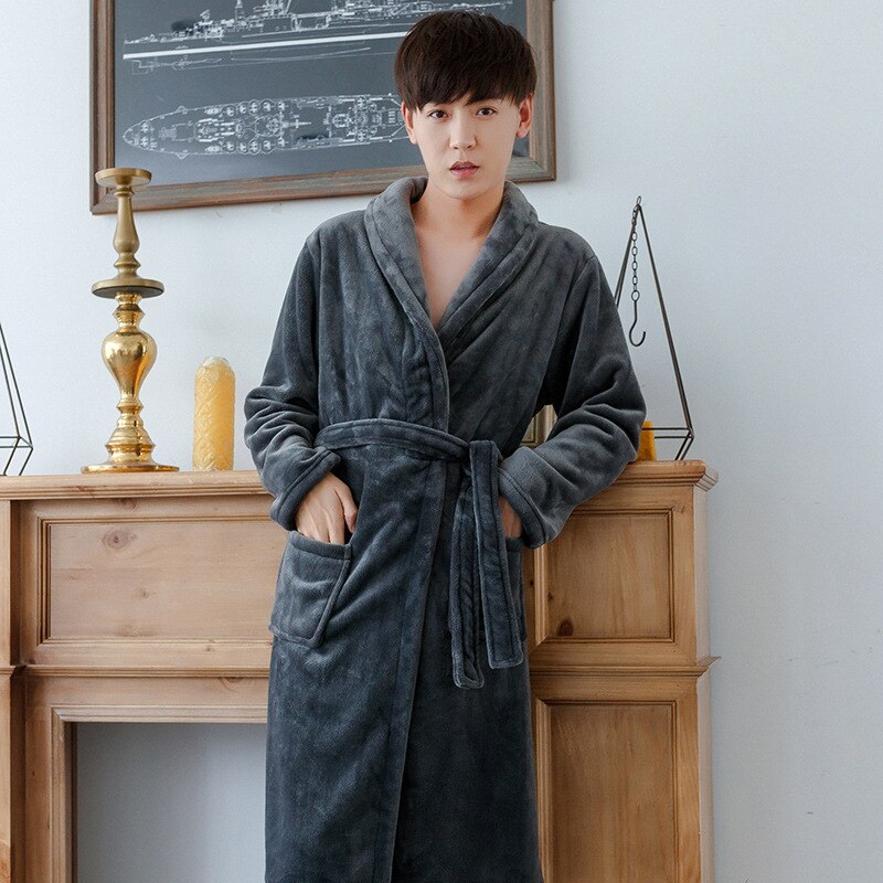 Gewaden Mannen Turn-down Kraag Gedrukt Flanel Warme Zachte Winter Dikkere Lange Eenvoudige Dagelijkse Mens Trendy Kleding chic: 4