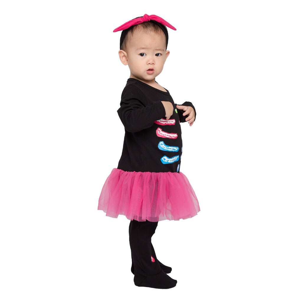 Umorden spedbarn småbarn skjelett bein kostyme rompers jumpsuit til baby jenter halloween bursdag årsfest fancy kjole
