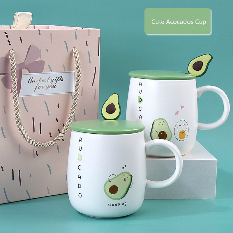 Tazas de cerámica con tapa de 400ml, taza de aguacate de Color resistente al calor, taza de leche de cerámica para el hogar, para beber en la oficina