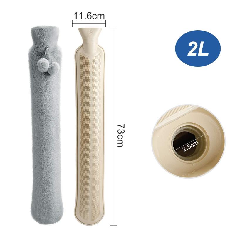 Long Stander Water Bottle Bed Warm Waist Back Water Bottle With Super Soft Plush Material Cover 2L Pure Natural Rubber