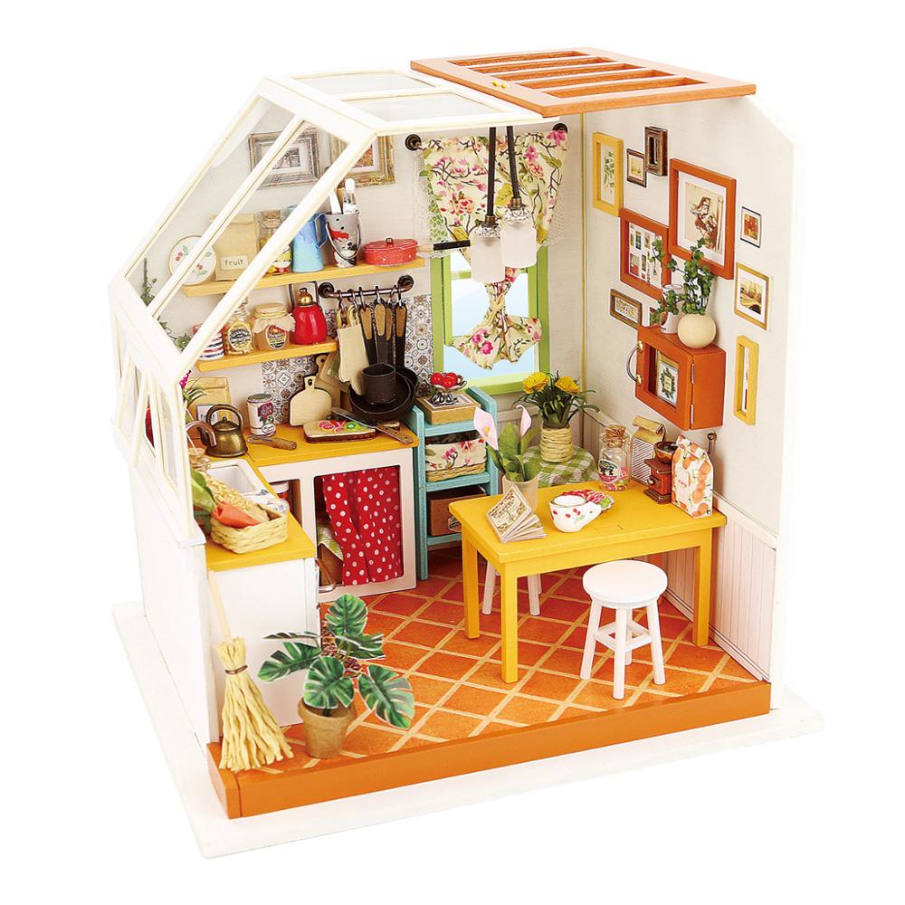 Robotime Diy Houten Miniatuur Dollhouse 1:24 Handgemaakte Poppenhuis Model Building Kits Speelgoed Voor Kinderen Volwassen