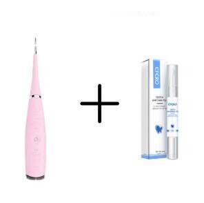 Engelsk boks pakke elektrisk sonisk tannlege scaler tann tannstein fjerner tannflekker tannstein verktøy tannlege tannbleking tannbørste: Rosa og penn