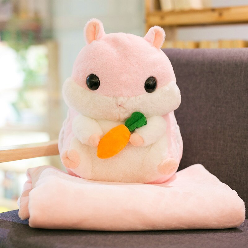40cm hamster leksak söt hamster plysch med filt 3 in 1 multifunktionell djurkudde hamster hand varm mjuk docka unge