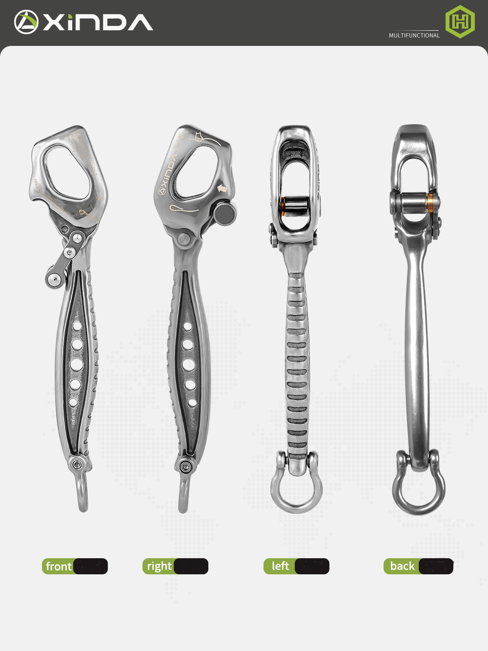 Xinda klätternedfirare i rostfritt stål, nedfirare för arbete på höjd, fasthållningsanordning för nedfirning i bergsklättringsområde
