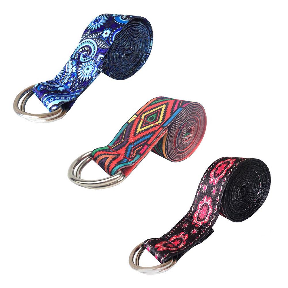 D-ring riem yoga stretch band taille been verstelbare bedrukte weerstandsband wasbare sport stretch fitness band rekwisieten