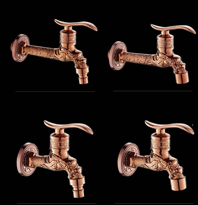 Robinet de salle de bain en laiton | Ensemble de Bibcock sculptés Dragon Rose or lave-linge robinet de salle de bains extérieur mélangeur de salle de bains