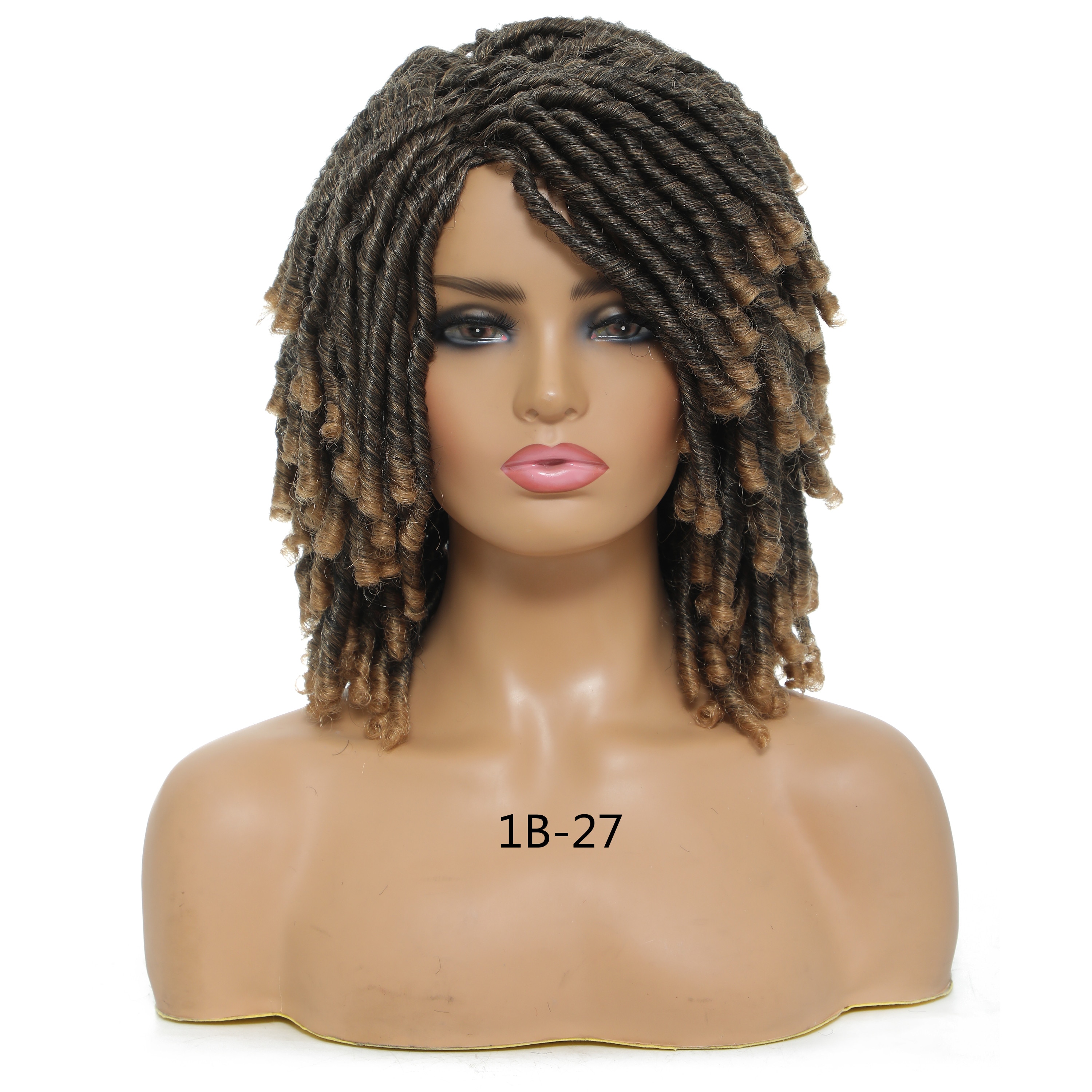 DQ Braided Wig For Women Synthetic Wig Short Dreadlock Hair Wig Curly Ombre Crochet Twist Hair Wigs GREY: 1B-27