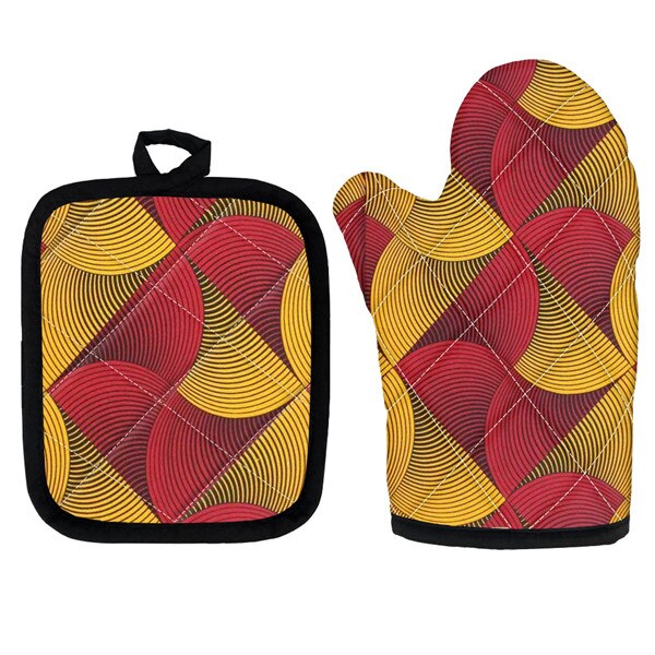 Set Van 2 Afrikaanse Etnische Tribal Bloemen Keuken Koken Magnetron Handschoenen Mitts Pot Pad Heat Proof Beschermd Thuis Bakken pads: HTA010D19