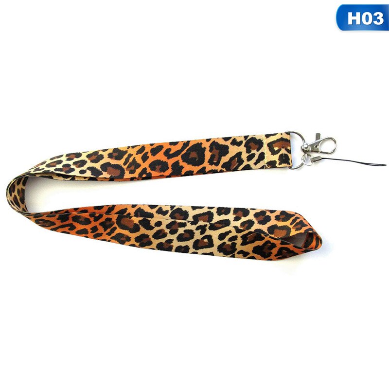 Moderno llavero con cordón de teléfono móvil tarjeta de identificación con estampado de leopardo, correas de cuello de Teléfono Animal con llavero: H03