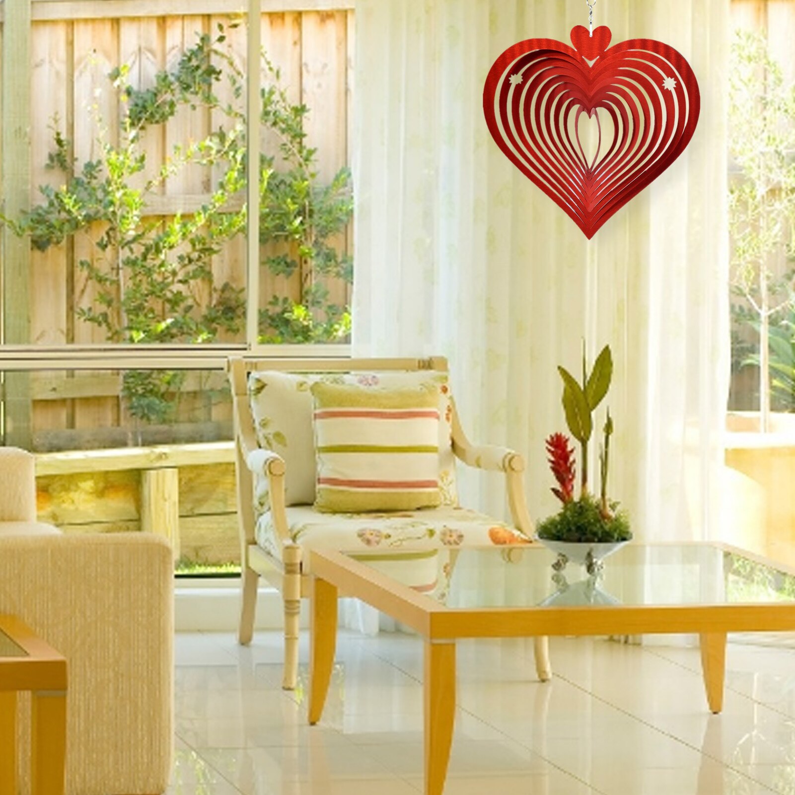 Stainless Steel Wind Spinner 3D Silent Rotating Heart-Shaped Wind Chime Indoor Window Hanging Ornament Outdoor Garden Decoration