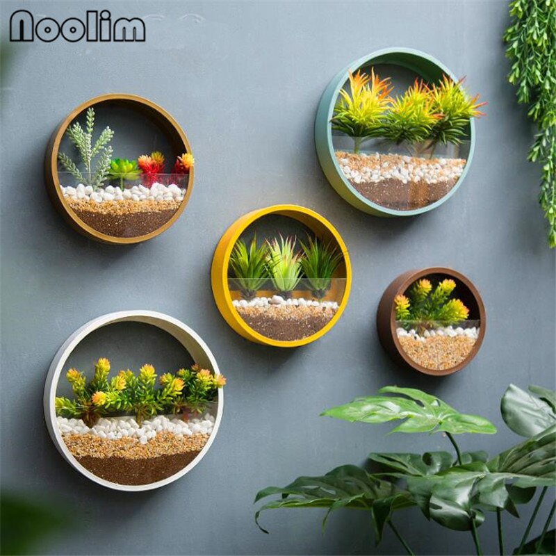 Nordisk jern + glas rund væghængende vase hjem balkon blomsterkurv stue dekoration farverig blomsterholder
