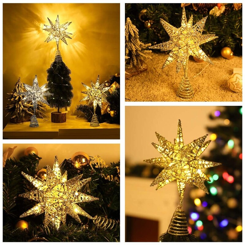 Christmas Tree LED Star Tree Topper Battery Operated Treetop Decoration Hanging Xmas Decoration Ornament Topper