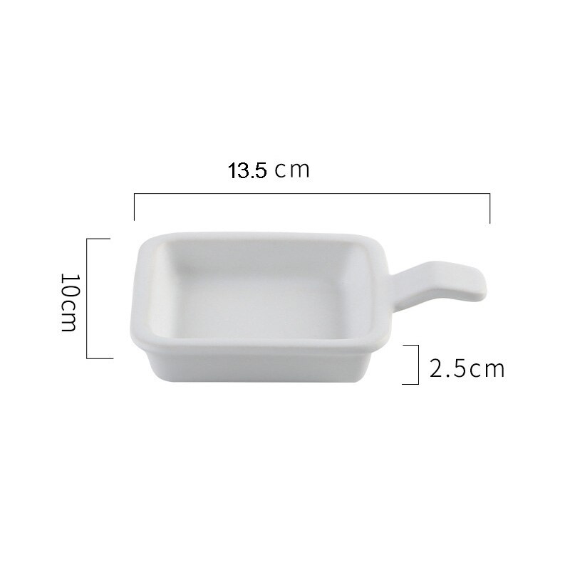 Ceramic Single Handle Seasoning Dish Square Mini Baking Tray Household Breakfast Steak Dessert Salad Plate Kitchen Baking Tool: White