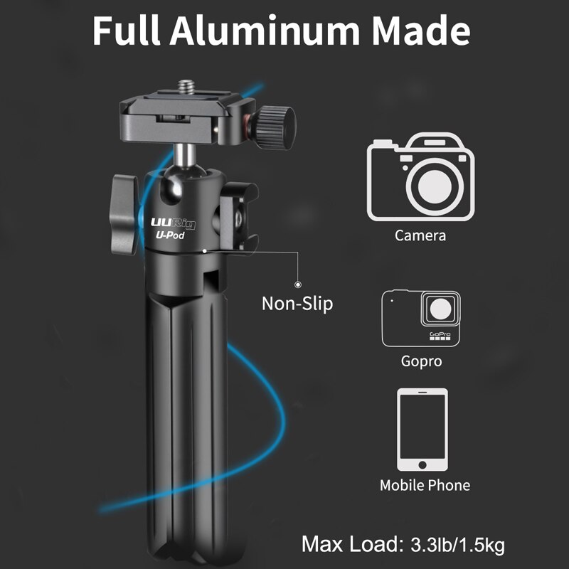 Urig u-pod portátil vlogs soporte de mesa mango trípode para Sony/Canon cámara sin espejo con zapata fría para micrófono