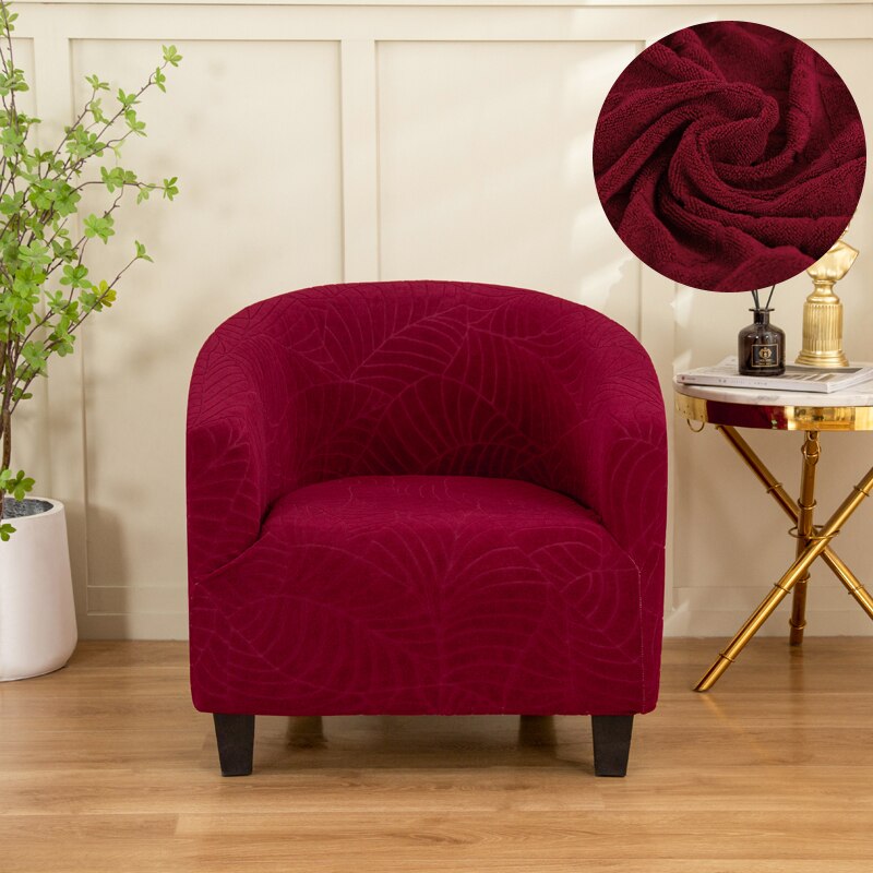 Club Stoel Hoes Stretch Vat Stoelbekleding Jacquard Bad Stoel Kussenovertrekken Zachte Spandex Fauteuil Sofa Cover Verwijderbare: WINE RED