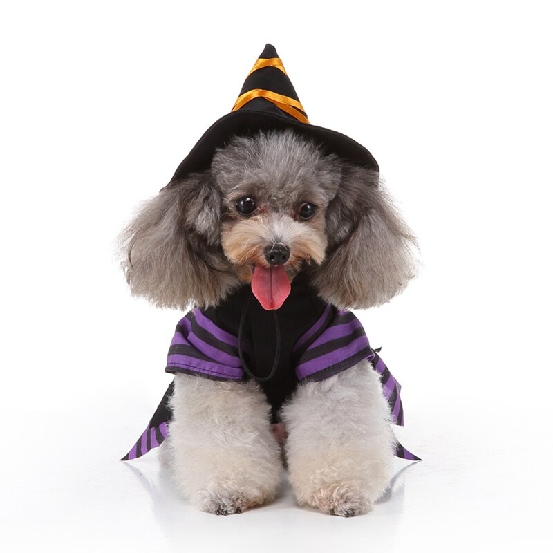 Grappige Hond Kleding Halloween Kostuum Puppy Jas En Hoed Gestreepte Wizard Outfits Set Voor Kleine Middelgrote Honden Huisdieren Kleding Hond sets