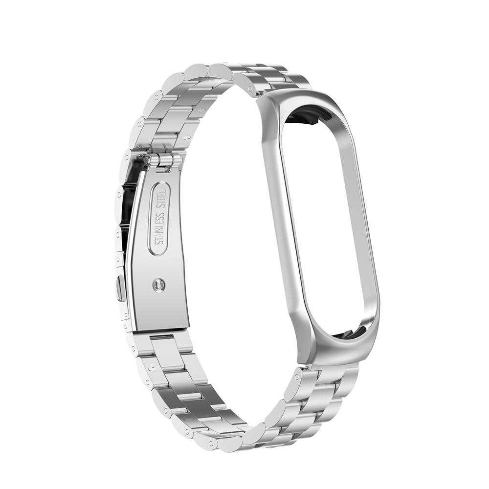 Pulseira de aço inox para xiaomi mi band 3 e 4, acessório de pulseira inteligente para xiaomi mi band 4, cinto esportivo + caixa de metal: Silver / Miband 4