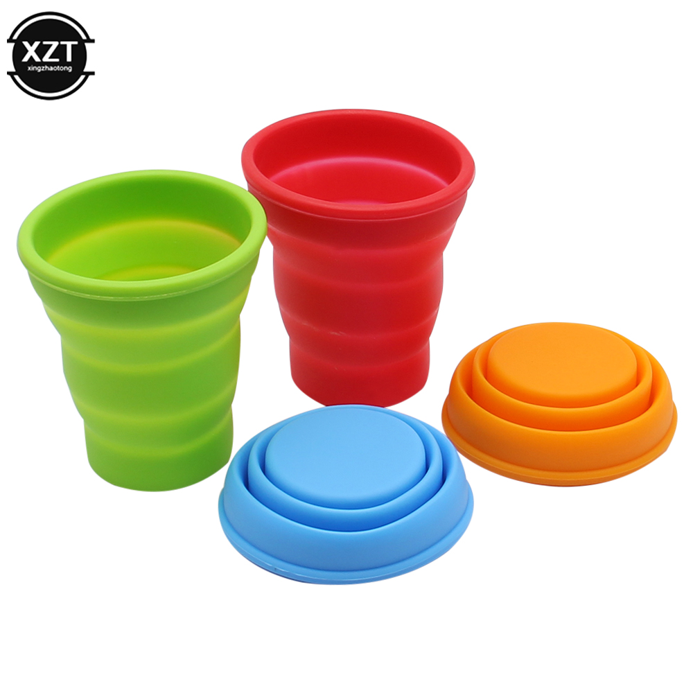 200 ml tragbarer faltbarer Silikon-Wasserbecher für den Außenbereich, hitzebeständig, teleskopisch, faltbar, faltbar, für Reisen, Camping