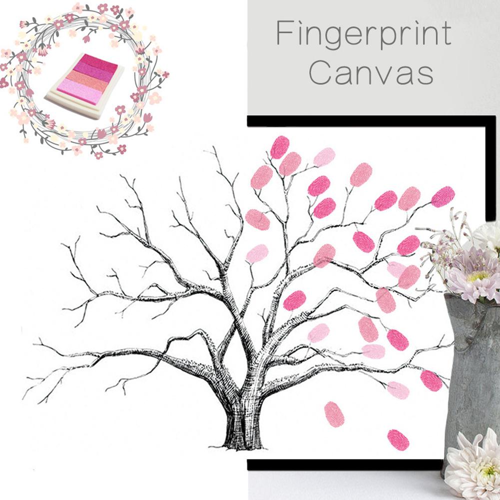 DIY Fingerprints Canvas Tree Decorative Home Scrawl Painting Wall Picture for Wedding Birthday Party Check in