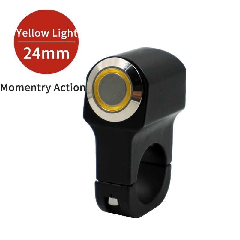 Motorcycle Switches ATV Scooter 22mm 24mm Handlebar Headlight Hazard Fog Light Switch Momentry/Latching ON-OFF Button with LED: Yellow (24mm)M