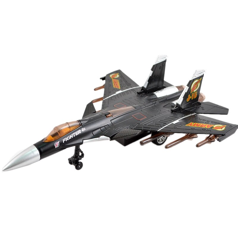 Simulation Pull Back Die Cast Plane Toys with Sound and Light Fighter Aircraft Metal Model Toys: Black