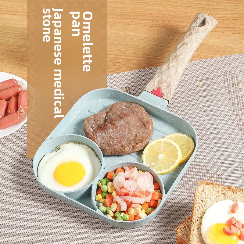 Japansk stil fire hullers æggepande til morgenmad hjemmebrug non-stick burger bøfgryde tre-i-en stenmateriale køkkengrej