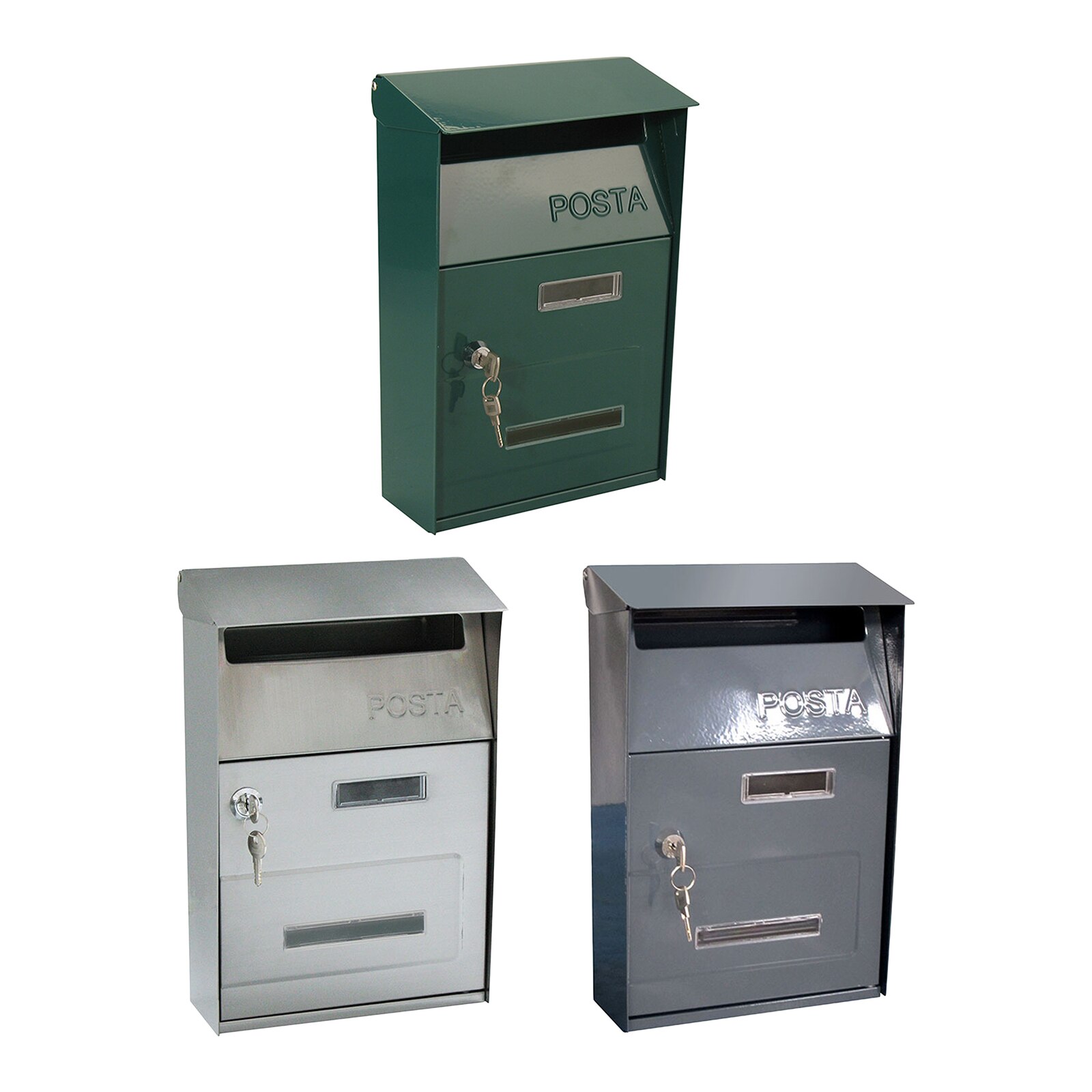 Wall Mounted Post Box Postbox Galvanised Zinc Alloy Outdoor Mailbox Lockable Lock Key Outside Postbox Letterbox for Home Office