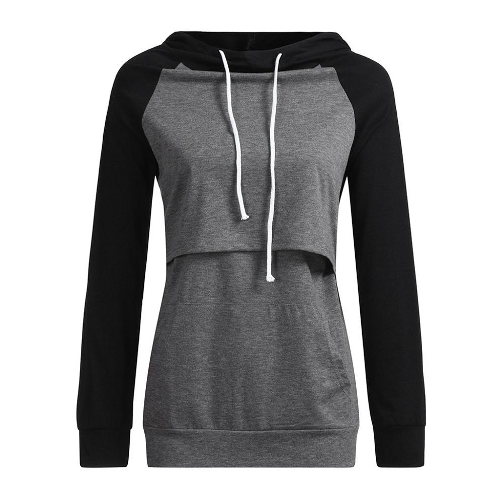 Dam t-shirt vård långärmad patchwork toppar amning hoodie sweatshirt t-shirt