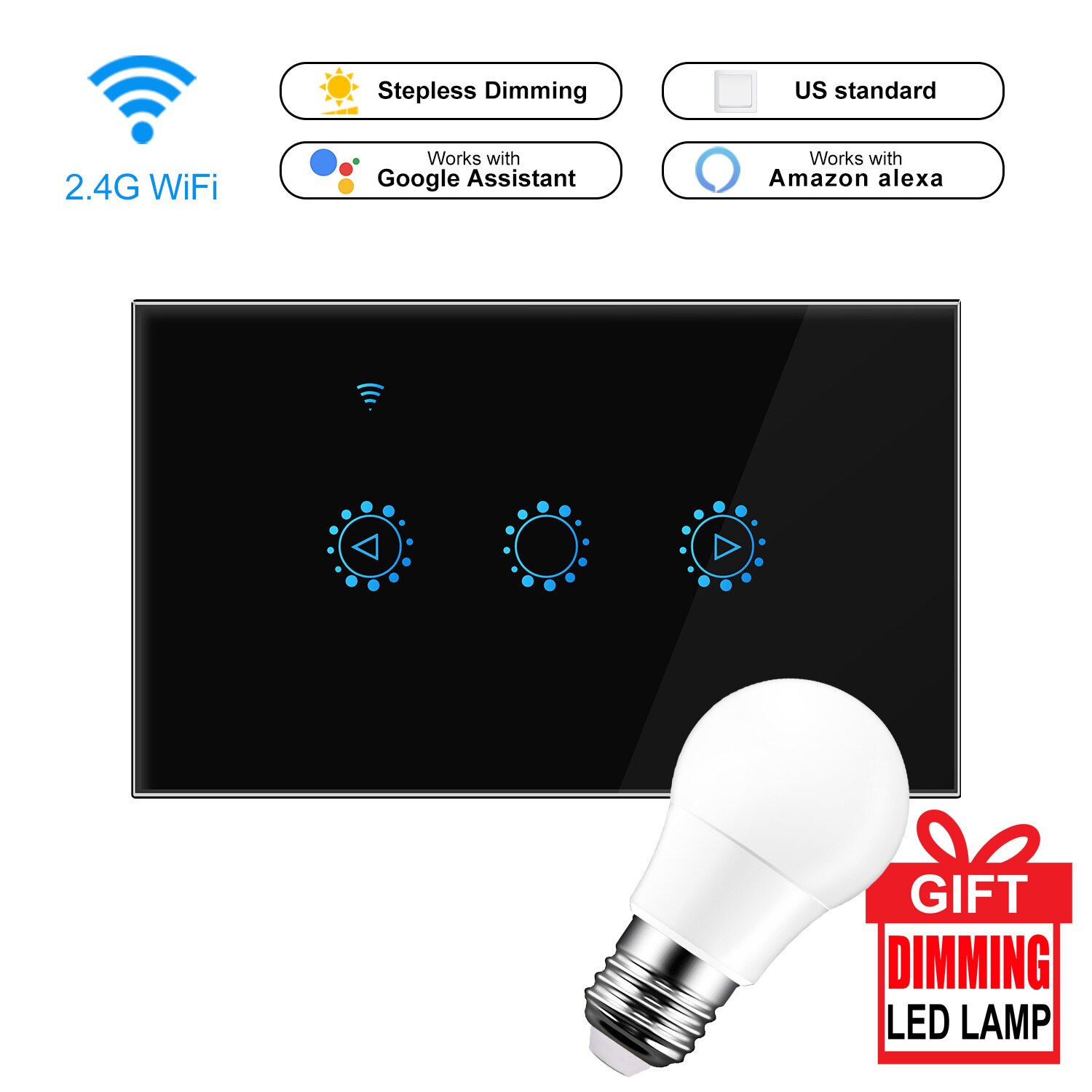 Led Dimmer 220V/110V Ewelink Wifi Dimmer Switch Smart Touch light switch Bulb Dimmer work With Alexa Google Assistant: US standard black