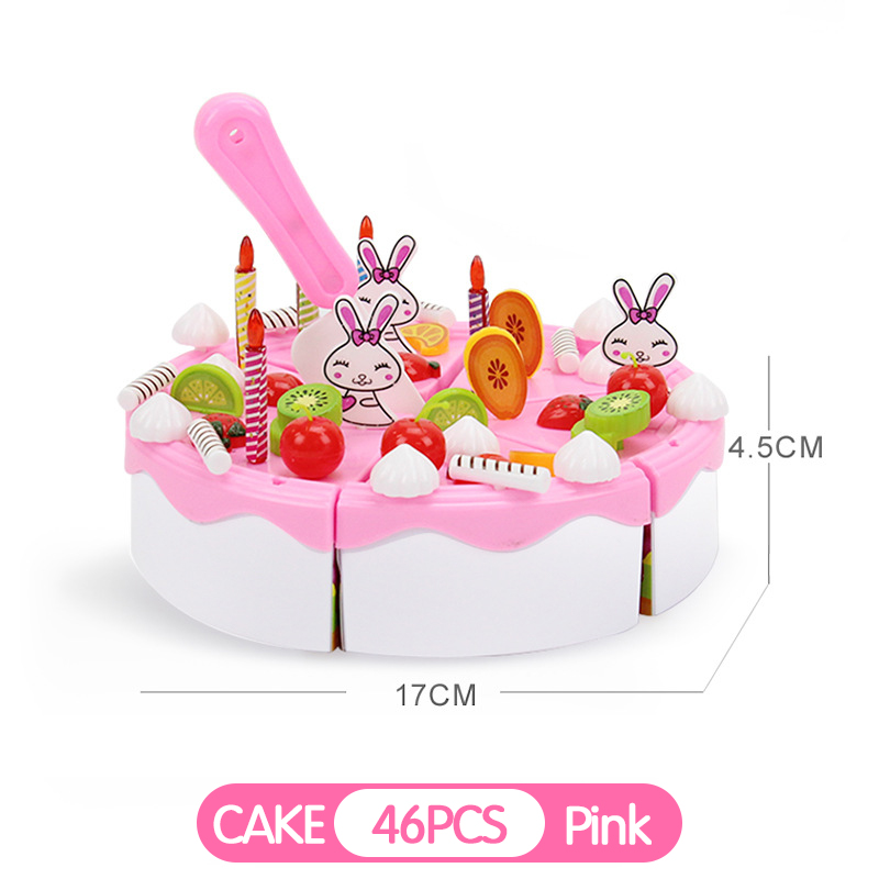 39-103Pcs Kids Cartoon Cake Pretend Play Kitchen Toys Fruit Cake Cutting Birthday Cake Sets Play House Toy for Children Girls: TC0077  QC-0050 PINK