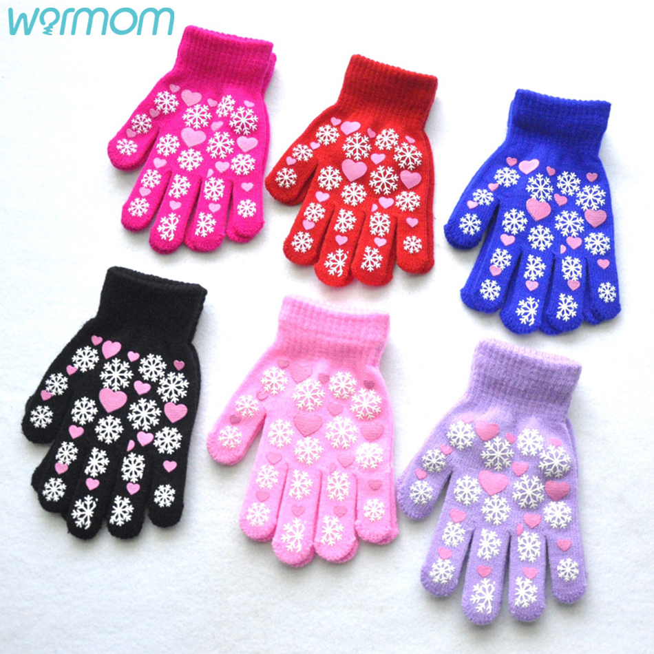 Warmom Nette Kind Fäustlinge freundlicher Winter Gestrickte Handschuhe Für Jungen Mädchen Schneeflocke Liebe aufbringen Fingerling Luvas Warme Fäustling
