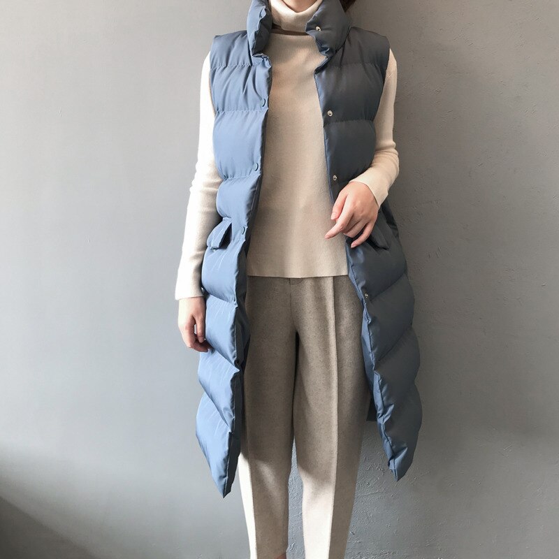 Dames donsjack winterjassen lange warme vest mandarijnkraag katoenen gewatteerd vest dames chaleco mujer vest damesjas