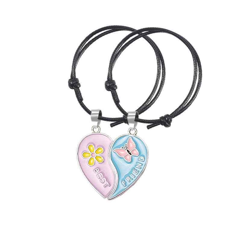 Pulsera trenzada bohemia para mujer, colgante sencillo a la con costuras en forma de corazón, colgante BFF para mejor amigo, de joyería de amistad 2023