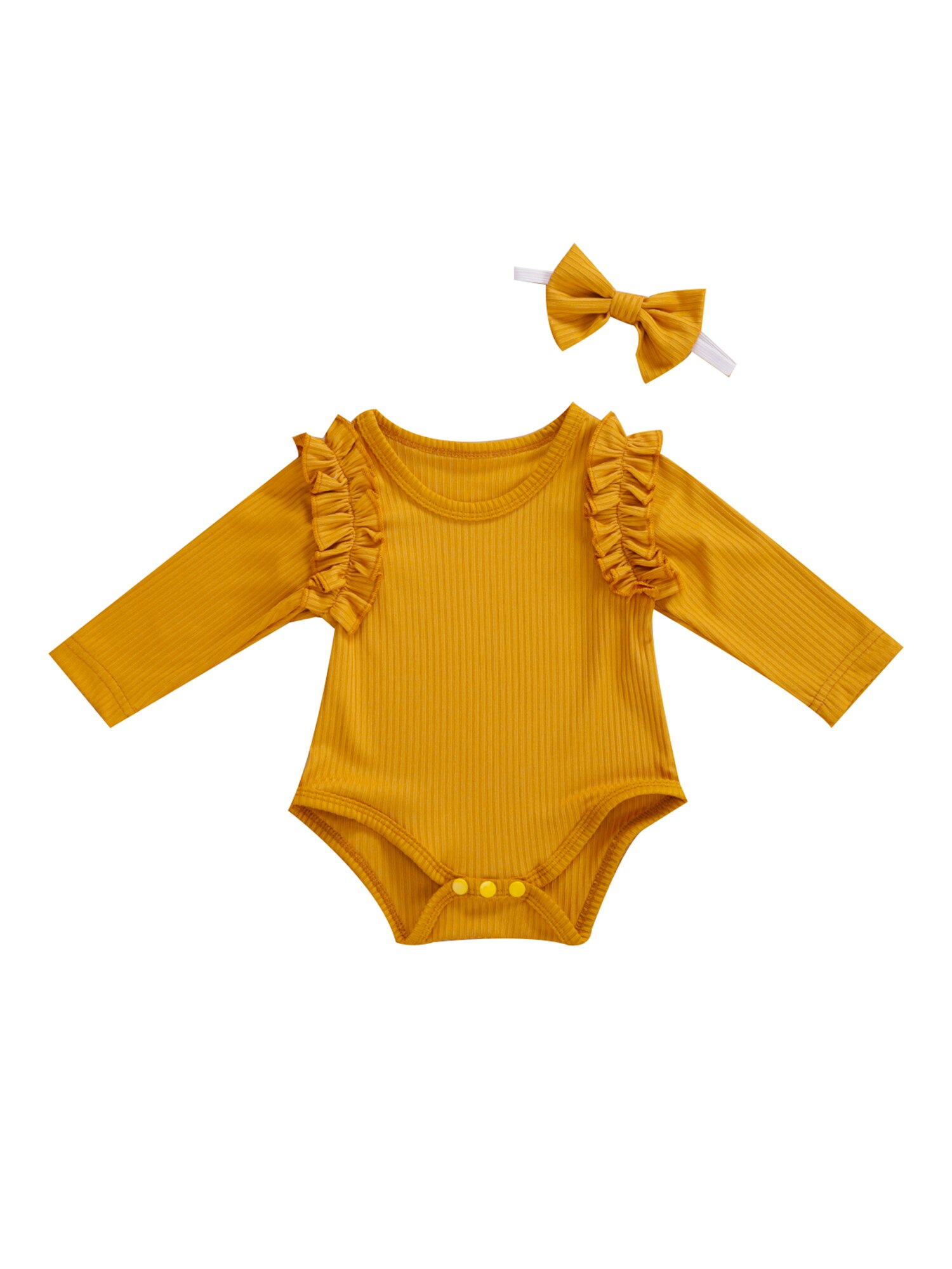 Imcute 5 couleurs automne bébé barboteuse avec bandeau couleur unie col rond à manches longues combinaison et chapeaux pour filles garçons