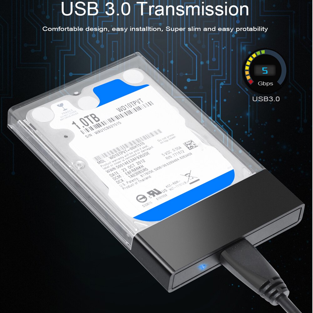 Harddisk Boxs USB C 3.0 Type-C 2.5 Inch HDD SSD Shell SATA External Enclosure Hard Drive Disk Box Extra Hard Disk Case Cable