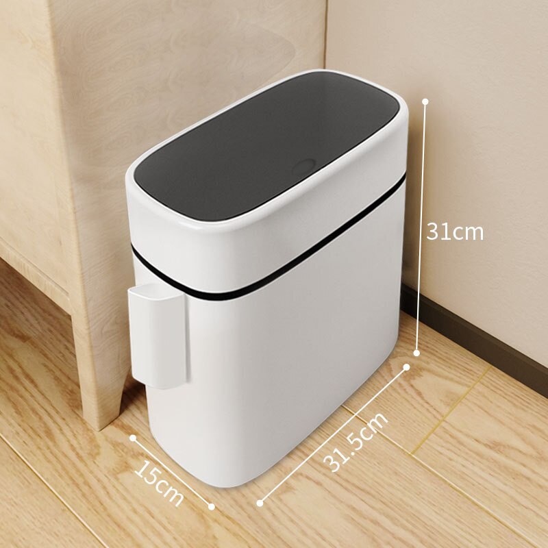 Trash Can Household Recycle Bin Bathroom Toilet Waterproof Narrow Seam Trash Bins Kitchen Dustbin Rubbish Bag Holder Waste Can: 12L with bag holder