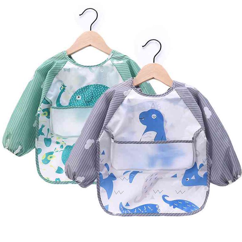 Imperméable bébé bavoirs avec poche mignon dessin animé enfant en bas âge filles garçons bavoir enfants manger dessin à manches longues tablier