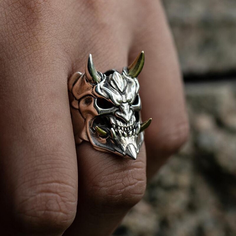 Vintage Mens Horror Anger Skull Ring Gothic Punk Biker Skeleton Ringen Voor Mannen Party Sieraden Halloween