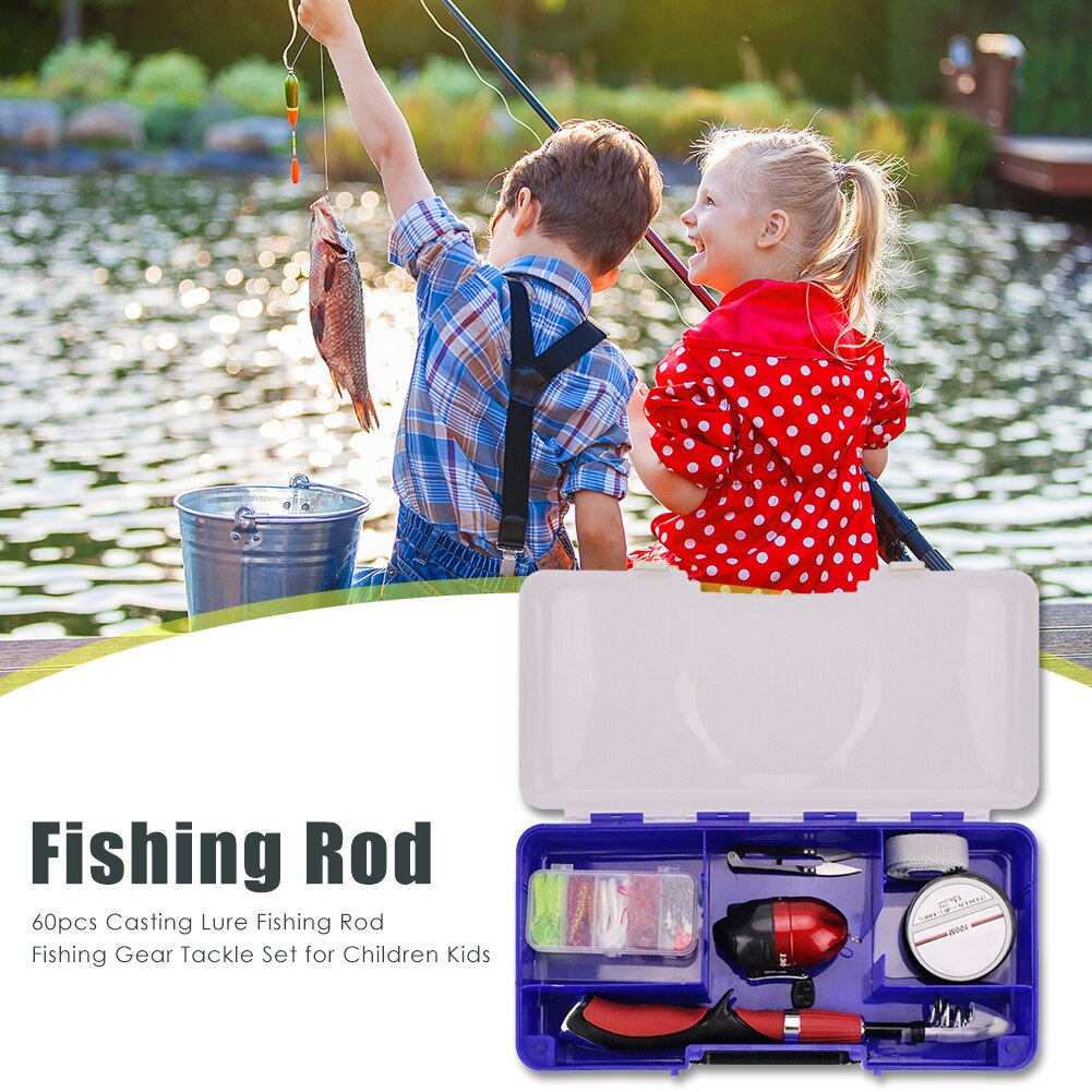 60pcs/Set Outdoor Casting Lure Fishing Rod Fishing Tackle set For Kids Fishing Gear Fishing Reel