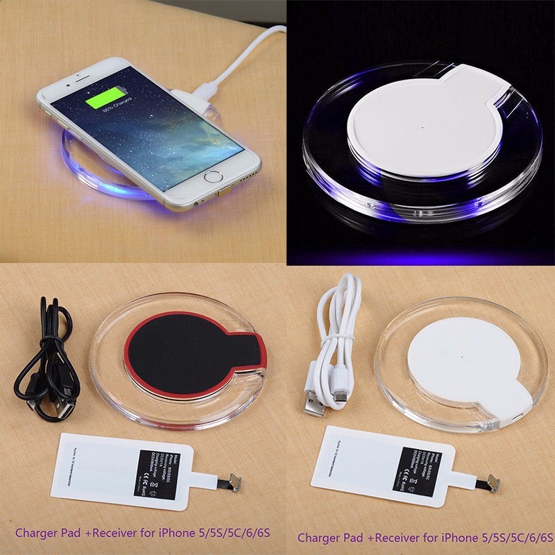 Qi Wireless Chargeing Transmitter+ Qi Receiver For Apple iPhone 4 5 5S SE 6 6S Wireless Charger Pad Kit For iPhone 7 7 Plus 8